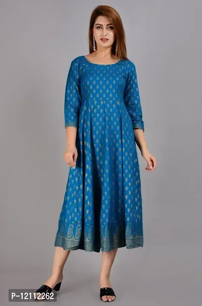 Stylish Blue Viscose Rayon Anarkali Kurta For Women