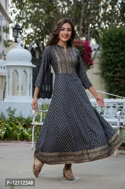 Stylish Grey Viscose Rayon Anarkali Kurta For Women-thumb0