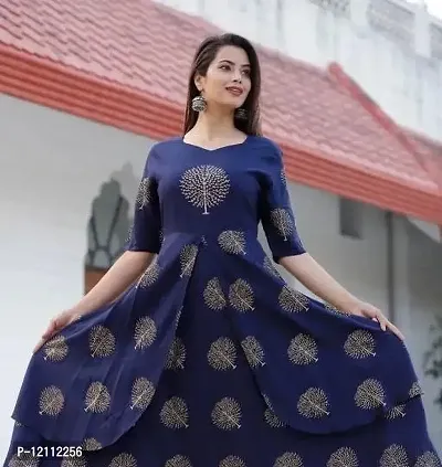 Stylish Blue Viscose Rayon Anarkali Kurta For Women-thumb2