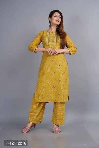 Attractive Yellow Floral Print Kurta and Palazzo Set For Women