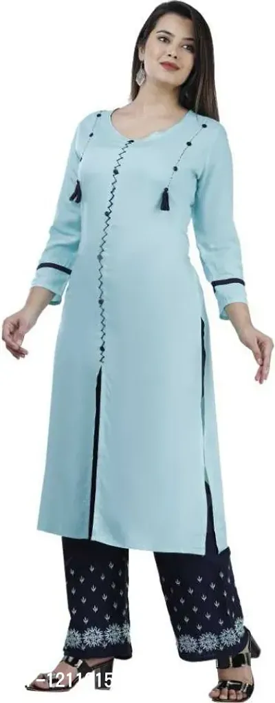 Attractive Blue Solid Kurta and Palazzo Set For Women