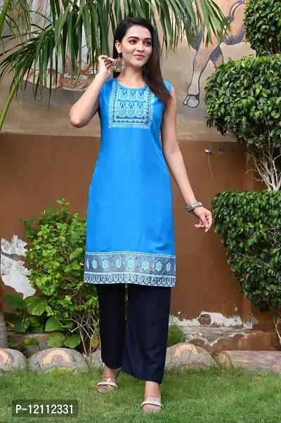 Stylish Blue Viscose Rayon A-Line Kurta For Women-thumb0