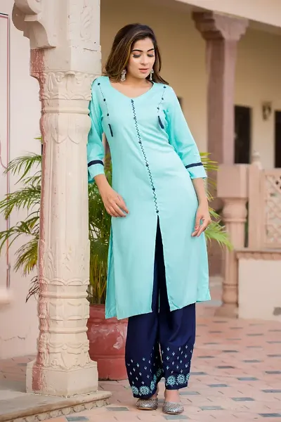 Rayon Embroidery Work Kurtas With Palazzo Set