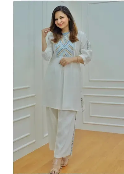 White Embroidery Thread Work Co-ords Set Ethnic Women Wear