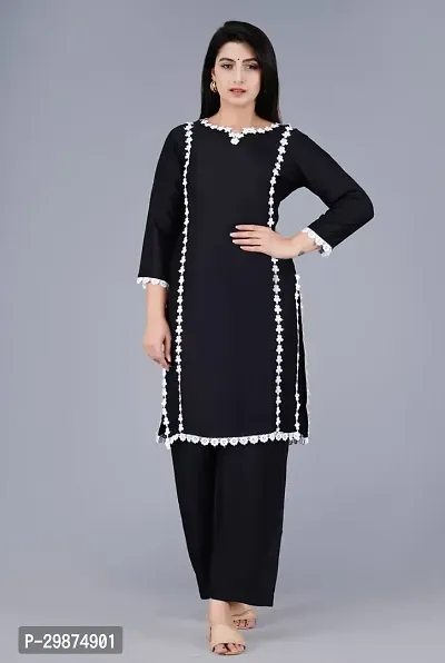 Stylish Black Rayon Kurta Pant Set For Women