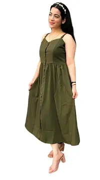 Womens Stylish Calf Length Sleeveless Green Midi Dress-thumb1