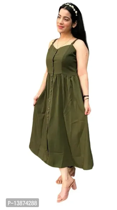 Womens Stylish Calf Length Sleeveless Green Midi Dress-thumb2