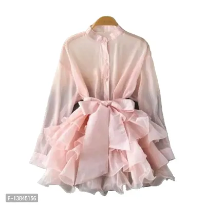 Womens Trendy light Pink Georgette Full Sleeves Frilled Top