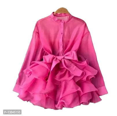 Womens Trendy Pink Georgette Full Sleeves Frilled Top-thumb0