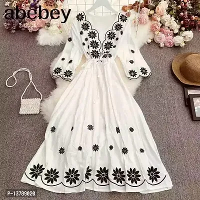 Womens Stylish White Embroidered Dress-thumb0