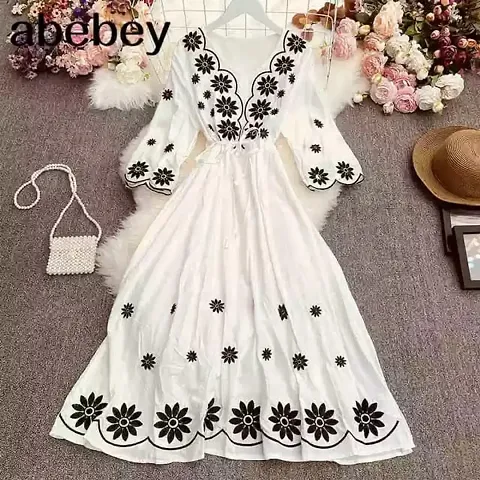 Womens Stylish White Embroidered Dress