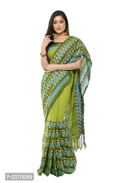 Rupanjali Women's Khadi Cotton Saree With Blouse Piece (Rs_Bh001_Green  Blue)-thumb0