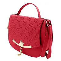 ROKSHI Embossed Design Sling Bag for Women, Pu-Leather Flap Open and Magnetic Button Lock Sling Purse for Girl with Long Shoulder Belt(Red)-thumb4