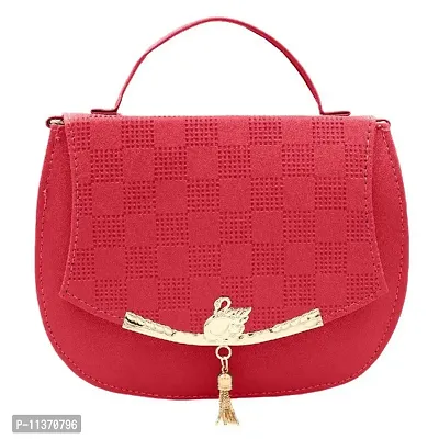 ROKSHI Embossed Design Sling Bag for Women, Pu-Leather Flap Open and Magnetic Button Lock Sling Purse for Girl with Long Shoulder Belt(Red)-thumb0