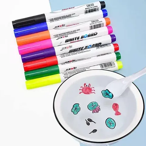 ROKSHI Floating Pen Colors Doodle Pen Children's Colorful Marker Pen Magical Water Painting Pen Easy -To-Wipe Dry Erase Whiteboared Pen Doodle (8 markers and 1 spoon)