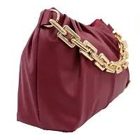 ROKSHI Pu-Leather Handbags, Crossbody Quilted Bag, Cloud Sling Bag with Golden Chrome Chain and Adjustable Shoulder Belt for Women & Ladies, Maroon-thumb1