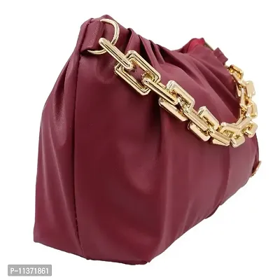 ROKSHI Pu-Leather Handbags, Crossbody Quilted Bag, Cloud Sling Bag with Golden Chrome Chain and Adjustable Shoulder Belt for Women & Ladies, Maroon-thumb2