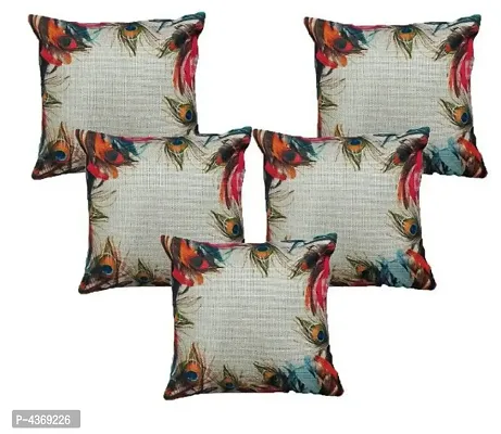 Attractive Jute Cotton Printed Cushion Covers Pack of 5