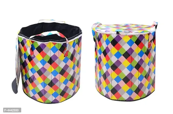 Multicoloured Printed Foldable Round Large Size Laundry Bag-thumb0