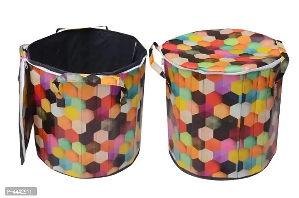 Multicoloured Printed Foldable Round Large Size Laundry Bag-thumb0