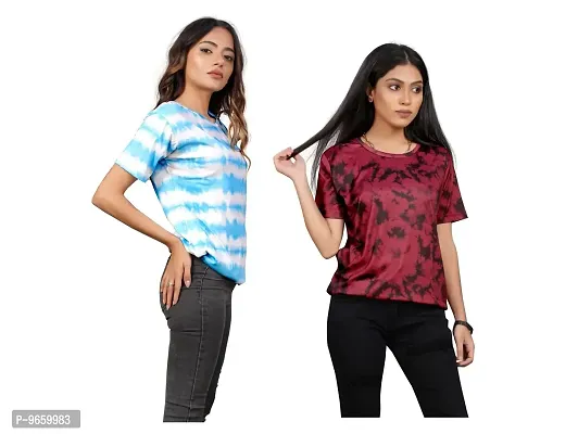 SHRIEZ Oversized T-Shirt for Women, T-Shirt for Women/Girls (Pack of 2) (Small, Blue White & T.D Maroon)