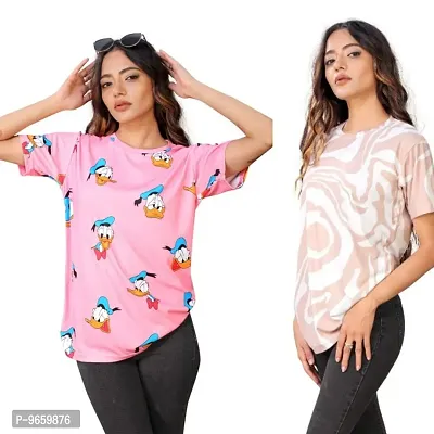 SHRIEZ Oversized Tshirt for Ladies Pink Don & Brown Zebra Printed T-Shirt Combo (Medium)-thumb0