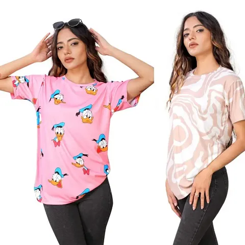 SHRIEZ Oversized Tshirt for Ladies Don & Zebra T-Shirt Combo (Medium)