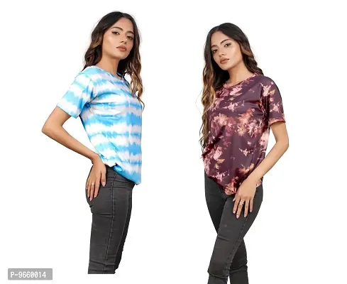 SHRIEZ Oversized T-Shirt for Women, T-Shirt for Women/Girls (Small, Blue White & Brown)