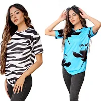 SHRIEZ T-Shirt Over Size Lycra | Printed Round Neck | T-Shirt with Half-Sleeves for Woman | Girls? Pack of 2. (XL, White&Black-Sky)-thumb1