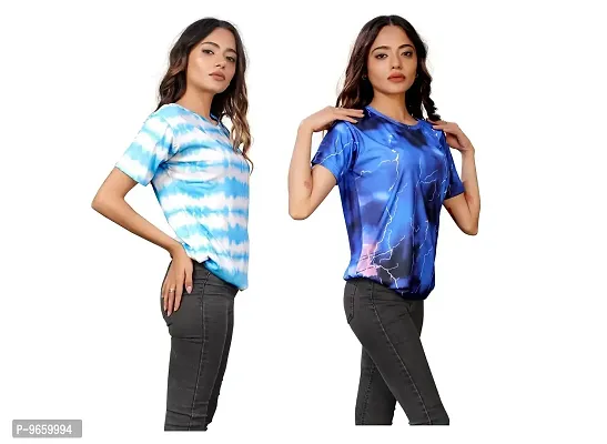 SHRIEZ Oversized T-Shirt for Women, T-Shirt for Women/Girls (X-Large, Blue White & Blue Bijli)