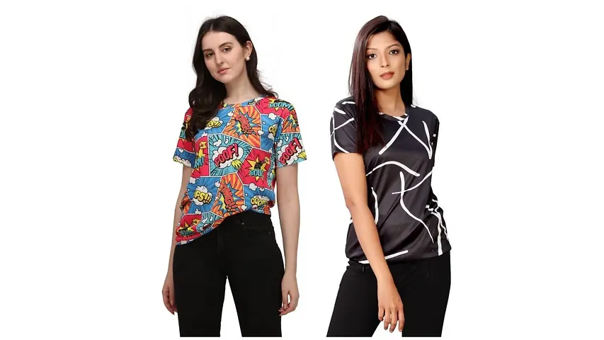 SHRIEZ OversizedPrinted T-Shirt for Women, T-Shirt Combo for Women/Girls (Pack of 2)