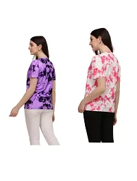 SHRIEZ T-Shirt Over Size Lycra Printed Round Neck T-Shirt with Half-Sleeves for Woman Girls? {Pack of 2} (L, Purple-Pink)-thumb2