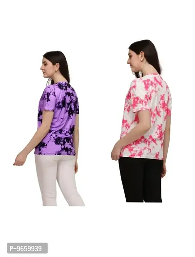 SHRIEZ T-Shirt Over Size Lycra Printed Round Neck T-Shirt with Half-Sleeves for Woman Girls? {Pack of 2} (L, Purple-Pink)-thumb3