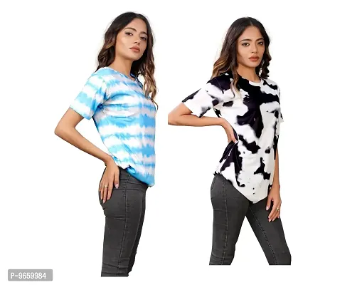 SHRIEZ Oversized T-Shirt for Women, T-Shirt for Women/Girls (Medium, Blue White & Black Cloud)