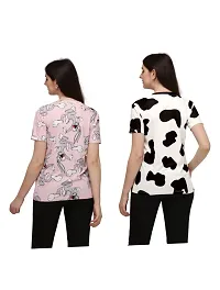 SHRIEZ Tshirt Over Size Lycra Printed Round Neck T-Shirt with Half Sleeves for Woman/Girls [Pack of 2] (L, Light Pink-Black-White)-thumb2