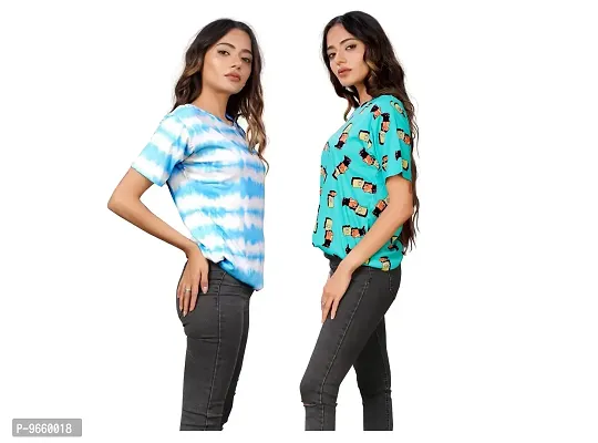 SHRIEZ Oversized T-Shirt for Women, T-Shirt for Women/Girls (Pack of 2) (X-Large, Blue White & Semphone)