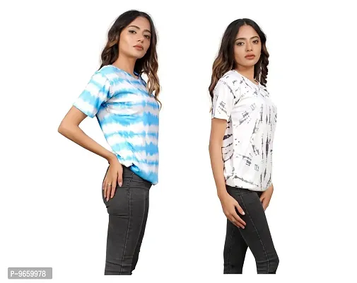 SHRIEZ Oversized T-Shirt for Women, T-Shirt for Women/Girls (Pack of 2) (Small, Blue White & T.D Chakkra)