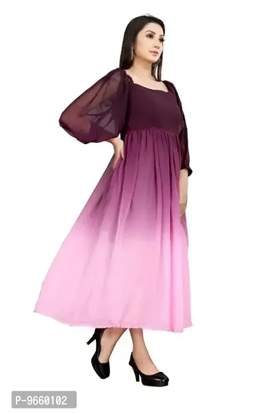 SHRIEZ Georgette Ombre Fit & Flare Maxi Dress for Women/Girls Purple-thumb3