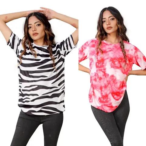 SHRIEZ T-Shirt Over Size Lycra | Round Neck | T-Shirt with Half-Sleeves for Woman | Girls? Pack of 2 (XL, Zebra-Gajari)