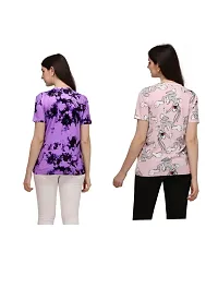 SHRIEZ T-Shirt Over Size Lycra | Printed Round Neck | T-Shirt with Half-Sleeves for WomanGirls? [Pack of 2] (XL, Purple-Peach)-thumb1