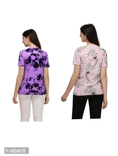 SHRIEZ T-Shirt Over Size Lycra | Printed Round Neck | T-Shirt with Half-Sleeves for WomanGirls? [Pack of 2] (XL, Purple-Peach)-thumb2