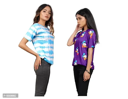 SHRIEZ Oversized T-Shirt for Women, T-Shirt for Women Pack of 2 (Large, Blue White & D.Purple)