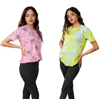 SHRIEZ Oversized Tshirt for Ladies Pink Face & T.D. Yellow T-Shirt for Women/Girls (Medium)-thumb2