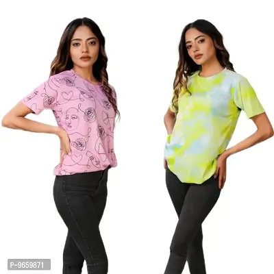 SHRIEZ Oversized Tshirt for Ladies Pink Face & T.D. Yellow T-Shirt for Women/Girls (Medium)-thumb3