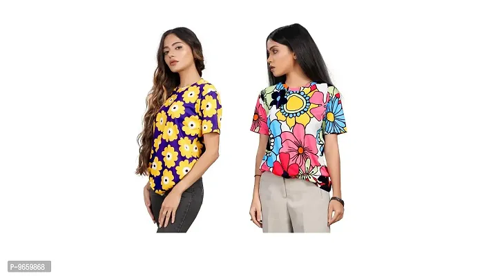 SHRIEZ Oversized T-Shirt for Women, T-Shirt for Women/Girls Pack of 2 (Small, Yellow  Big Flower)