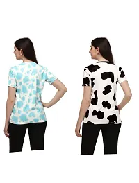 SHRIEZ Tshirt Over Size Lycra Printed Round Neck T-Shirt with Half Sleeves for Woman/Girls [Pack of 2] (M, Sky-Black-White)-thumb1