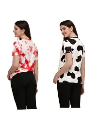 SHRIEZ Tshirt Over Size Lycra Printed Round Neck T-Shirt with Half Sleeves for Woman/Girls [Pack of 2] (XL, Red-Black-White)-thumb1