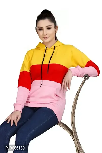 SHRIEZ Colorblock Hoodie for Women, Multicolor Hoodie for Winter Pink-thumb4