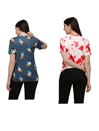 SHRIEZ T-Shirt Over Size Lycra Printed Round Neck T-Shirt with Half-Sleeves for Woman/Girls? {Pack of 2} (M, Blue-Red)-thumb1