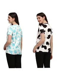 SHRIEZ Tshirt Over Size Lycra Printed Round Neck T-Shirt with Half Sleeves for Woman/Girls [Pack of 2] (M, Sky-Black-White)-thumb2